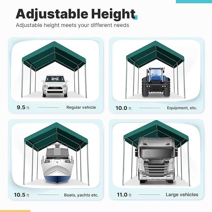 ADVANCE OUTDOOR Adjustable 10x15 ft Heavy Duty Carport Car Canopy Garage Boat - Image 2