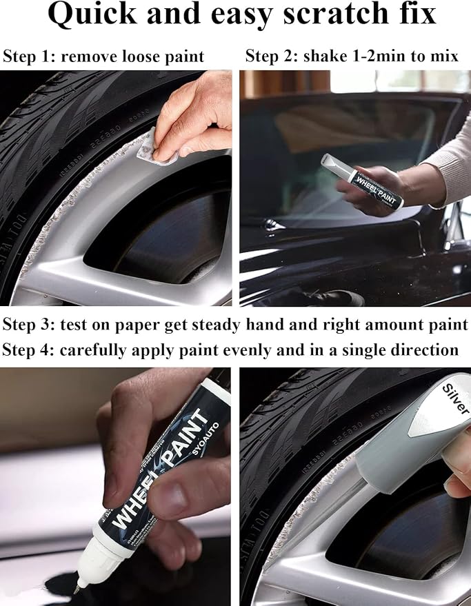 SYOAUTO Silver Rim Touch Up Paint Rim Scratch Repair Pen Wheel Touch Up Paint - Image 6