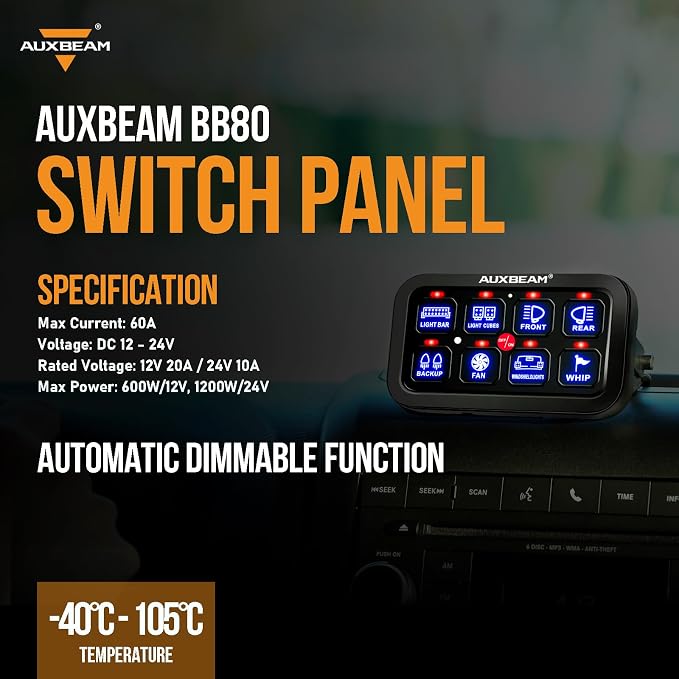 Auxbeam 8 Gang Switch Panel BB80 Universal Circuit Control Relay System - Image 8
