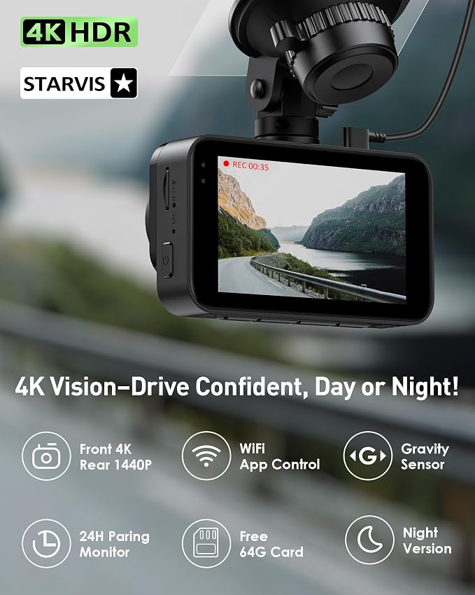 Dash Cam Front and Rear, 4K+2K Dash Camera - Image 2
