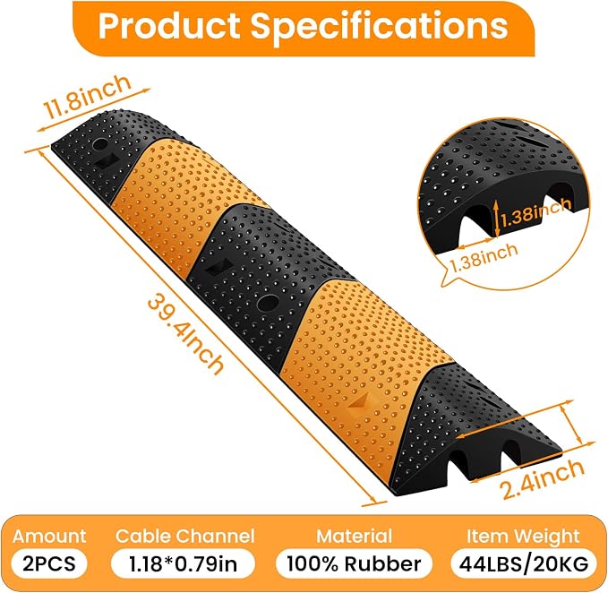 Rubber Speed Bumps for Road, 78.7'' Total Long, 66000 LBS Load Capacity - Image 6