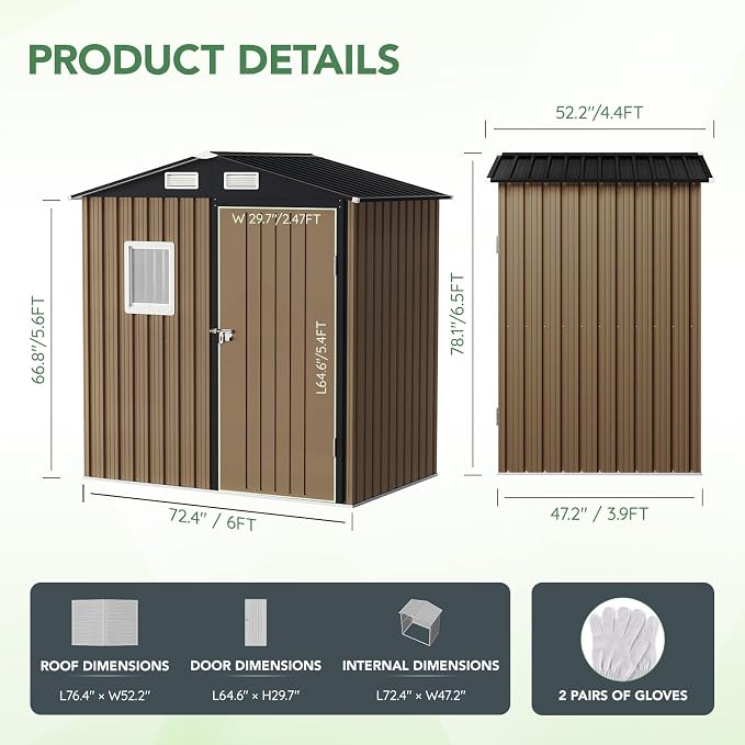 6X4FT Outdoor Steel Storage Shed - Image 3