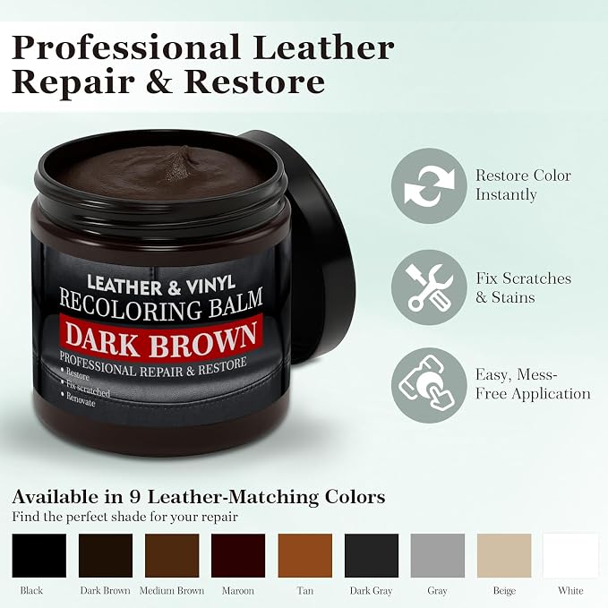Leather Color Restorer, Recoloring Balm, Scratch Remover, Repair Kit - Image 2