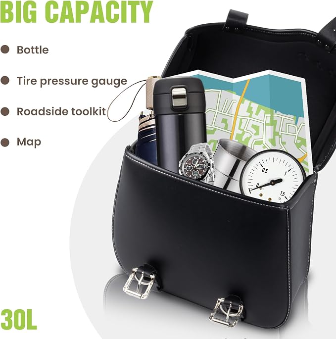 30L Motorcycle Saddlebags Water-Resistant PU Leather Storage - Image 2