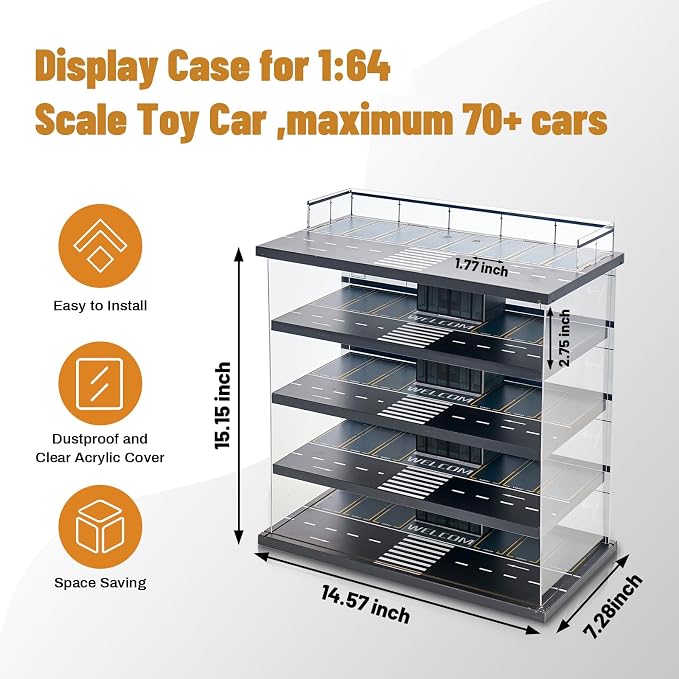 Display Case Compatible with Hot Wheels Garage & Matchbox Cars with LED Light - Image 2