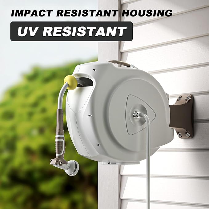 Retractable Garden Hose Reel, 1/2 in 75+6ft, Heavy Duty Wall Mounted Water Hose - Image 2