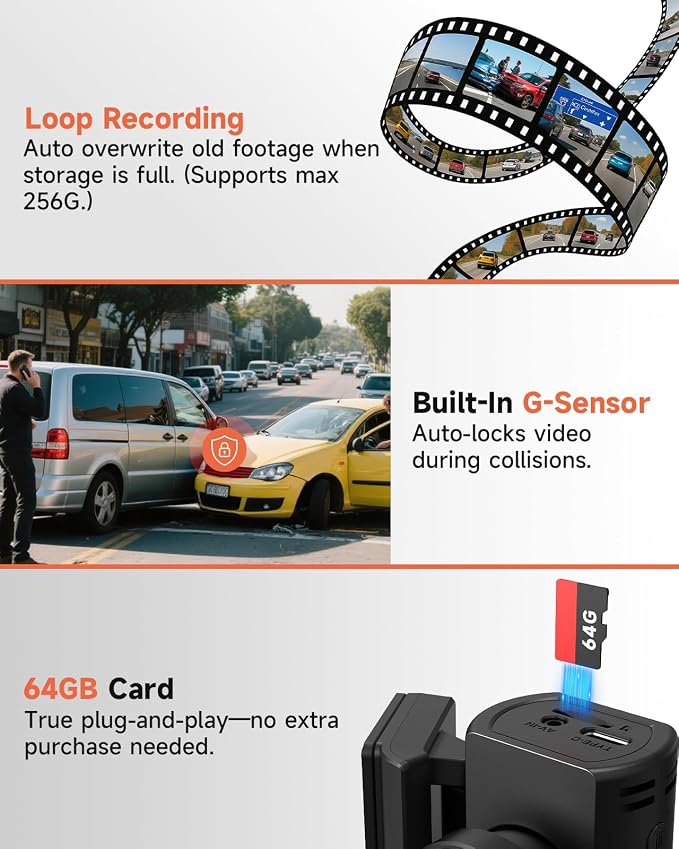 3 Channel Dash Cam, Dash Camera 2.5K Front and Dual 1080P Inside/Rear - Image 4