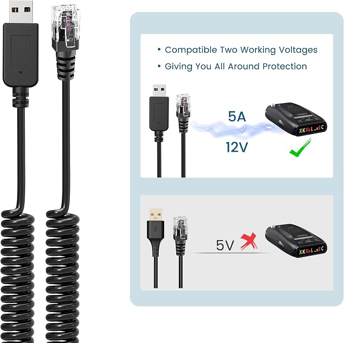 Radar Detector Cable, USB 2.0 to RJ11 Plug Cable 5V-12V Power Cord, Compatible - Image 3