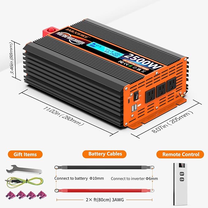 2500 Watt Pure Sine Wave Power Inverter 12V DC to 110V 120V Converter - Image 6