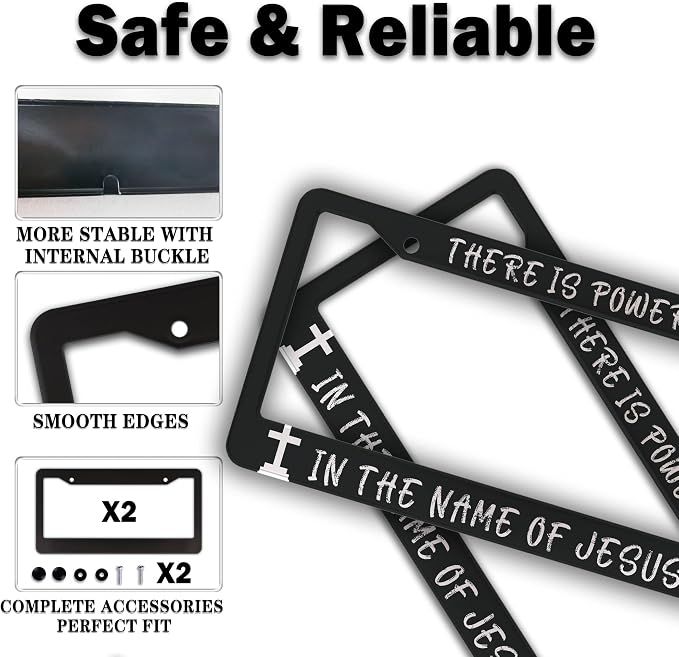 License Plate Frames Black and White License Plate Holder There is Power in The - Image 4