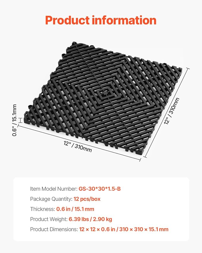 VEVOR Interlocking Drainage Mat, 12” x 12” Modular Interlocking Cushion - Image 7