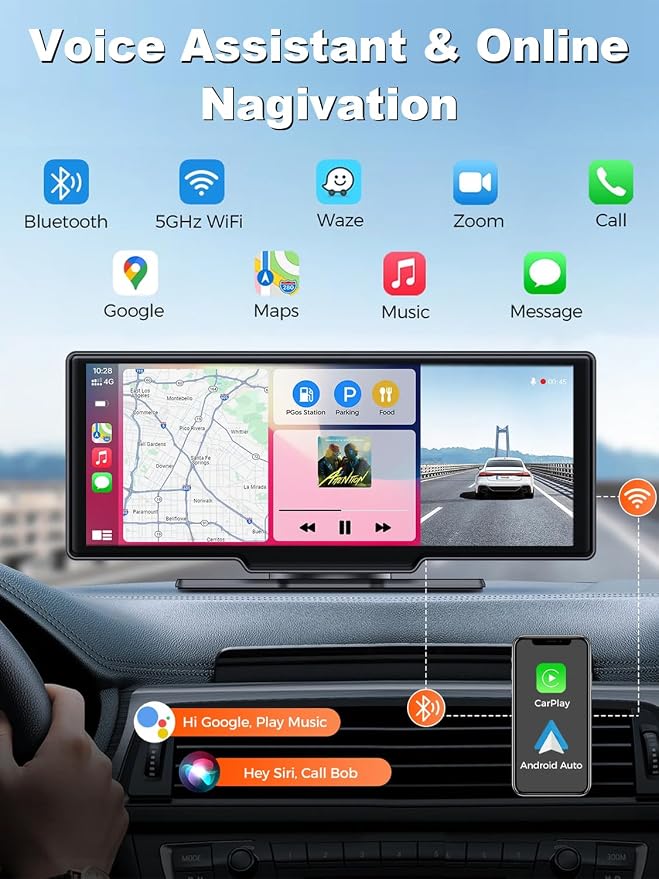 Apple Carplay Screen for Car, 10.26’’ Wireless CarPlay & Android Auto Screen - Image 4