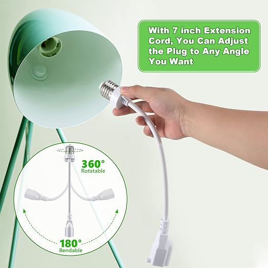 Feekoon 1 Pack 3 Outlet Light Socket Adapter, Convert E26/E27 Bulb Socket to 3 - Image 4