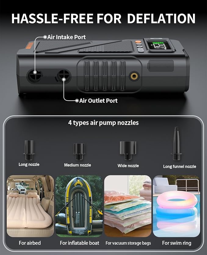 8000A Jump Starter with Air Inflator & Deflator Compressor, 9-in-1 Portable 12V - Image 5