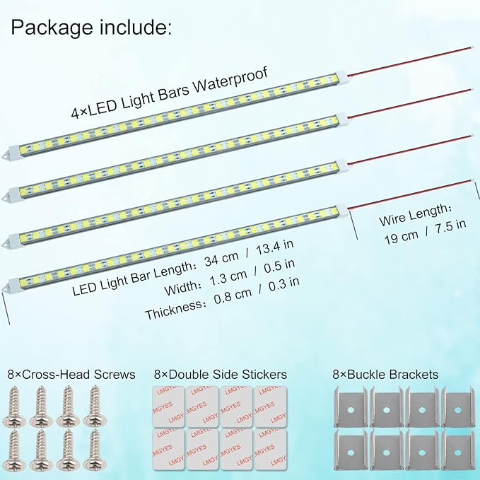 12V LED Light Bar Waterproof, 12V LED Light Strip 54 LEDs 7000K White Color - Image 2