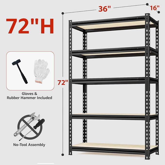 5-Tier Adjustable Metal Storage Shelves Heavy Duty Garage Shelving, Basement & - Image 3