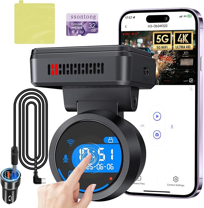 Dash Cam Front 4K Dash Camera for Cars Built-in WiFi/APP Control Dashcams for by ssontong