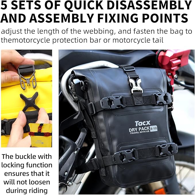 Motorcycle Tail Bag Front Bumper Bag, 10L Roll-top Waterproof Motor Saddle - Image 6