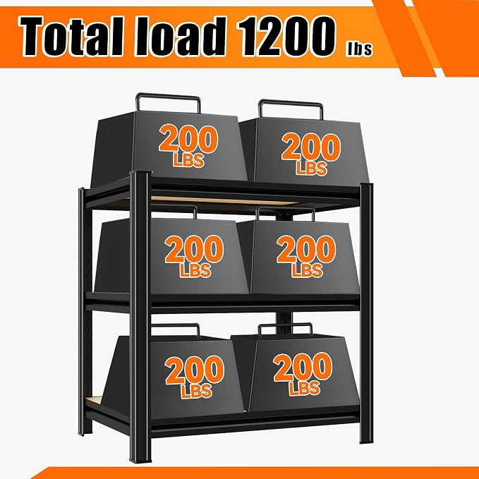 Garage Shelving, 3-Tier Adjustable Storage Shelves, Metal & Wood Pantry Shelf - Image 4