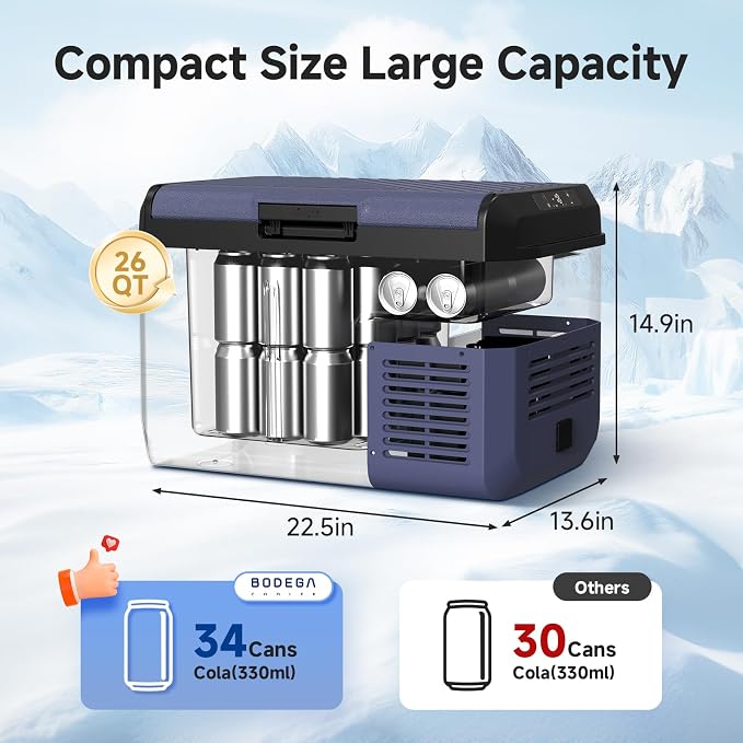 BODEGACOOLER 12 volt Car Refrigerator - 26QT Portable Freezer IPX4 Waterproof - Image 2