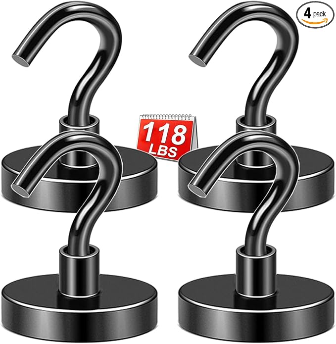 DIYMAG Black Magnetic Hooks, 118 LB Heavy Duty Strong Magnets by DIYMAG