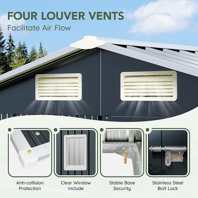 6x4 FT Outdoor Metal Storage Shed, Single Door, 1 Clear Window, Tool Shed - Image 5