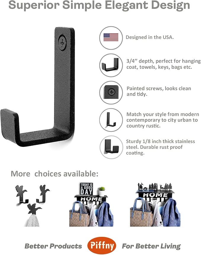 Robe & Towel Hook, 6 Pack Heavy Duty Stainless Steel Outdoor Wall Hooks - Image 2