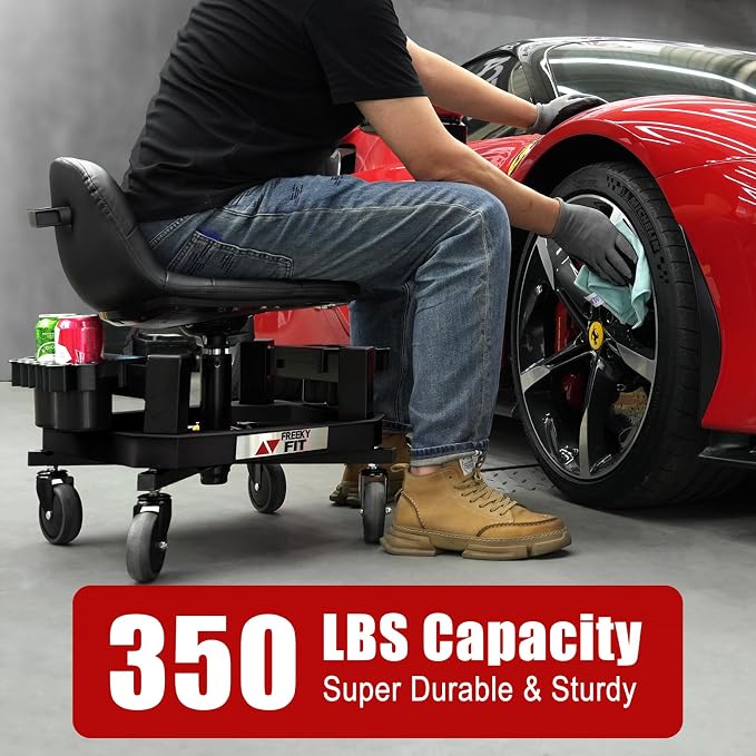 Rolling Stool with Wheels, Adjustable Shop Stool Mechanic Seat, Garage Shop - Image 2