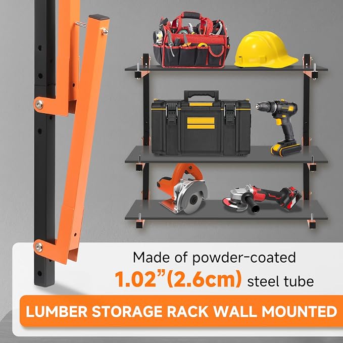4 Pack Lumber Rack Wall Mount, Heavy Duty Wood Storage Racks, 6-Level System - Image 6