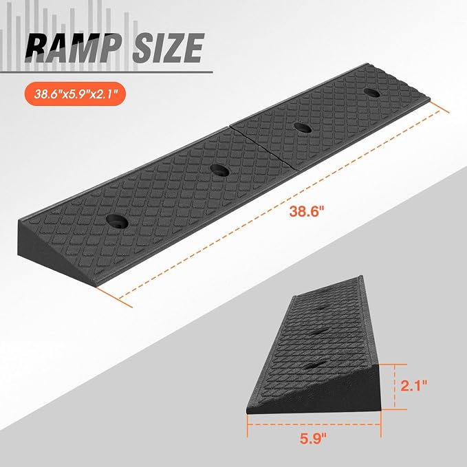 DNA MOTORING 2pcs 2" Rise Rubber Curb Ramp Heavy Duty Loading Driveway Ramp - Image 2