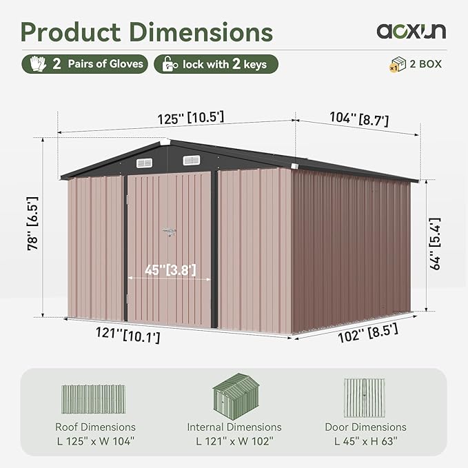 Aoxun 10x8.5 FT Outdoor Storage Shed Garden Metal Shed - Image 7