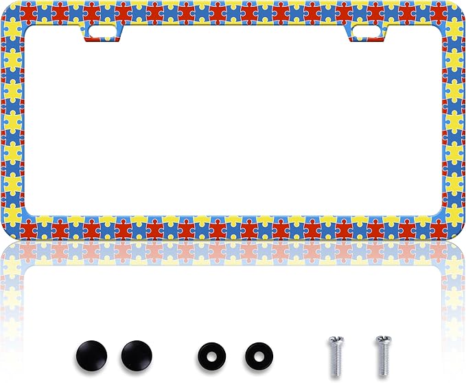 Autism Awareness License Plate Frame Puzzle License Plate Frames Personalise by HOWKWAWY