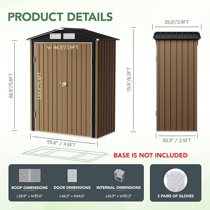 Breezz 5x3FT Outdoor Steel Storage Shed, Lockable Doors, Compact Metal Tool Shed - Image 2