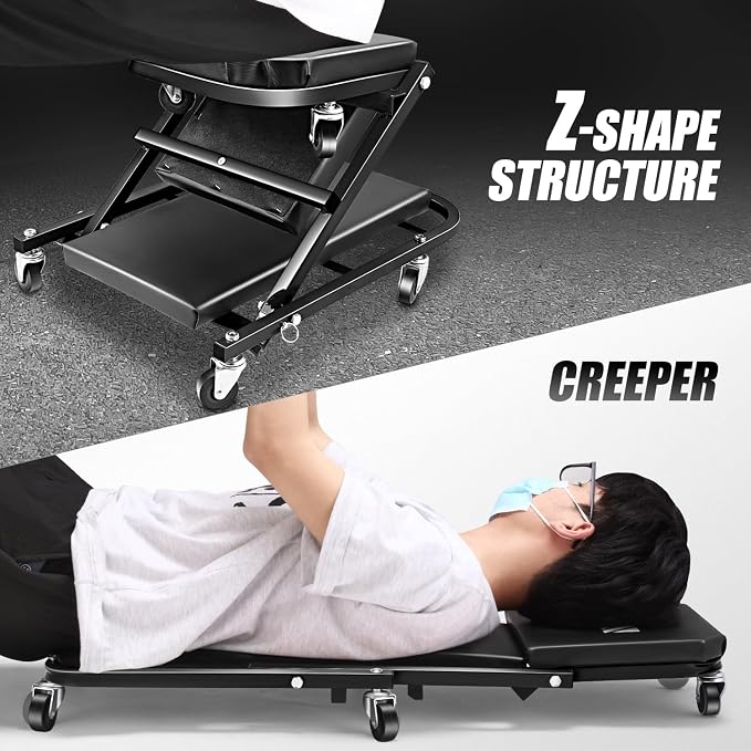 DNA MOTORING 40 Inches Folding 2 in 1 Rolling Z Creeper, Adjustable Roller - Image 6