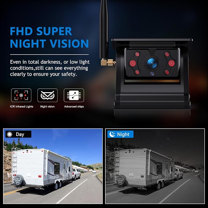 Magnetic Solar Wireless RV Backup Camera, 1080P 7" Touchscreen IPS Monitor & 2 - Image 5