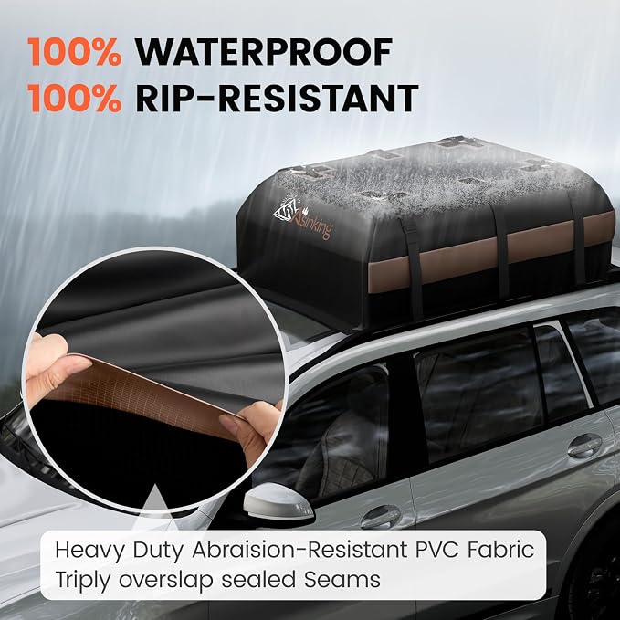 Asinking Car Rooftop Cargo Carrier Bag, 22 Cubic Feet Waterproof Roof Cargo Bag - Image 2
