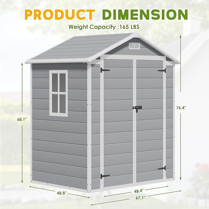 Greesum Outdoor Storage Shed 6X4FT All-Weather Resin Tool Room - Image 4