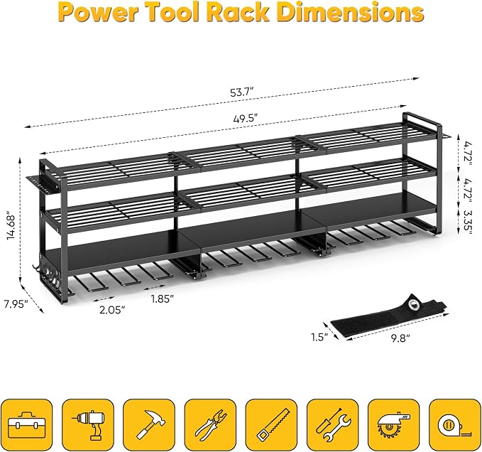 49" W Large Power Tool Organizer Wall Mount Loads 600 lbs, Heavy Duty 4-Tier 12 - Image 6