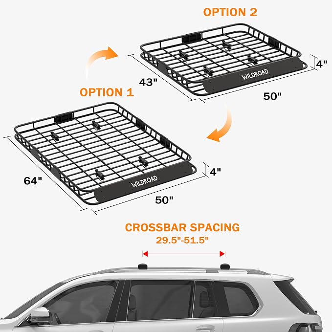Wildroad Roof Rack Cargo Basket, Upgraded 4” Fence Wide Car Roof Basket Combo - Image 8