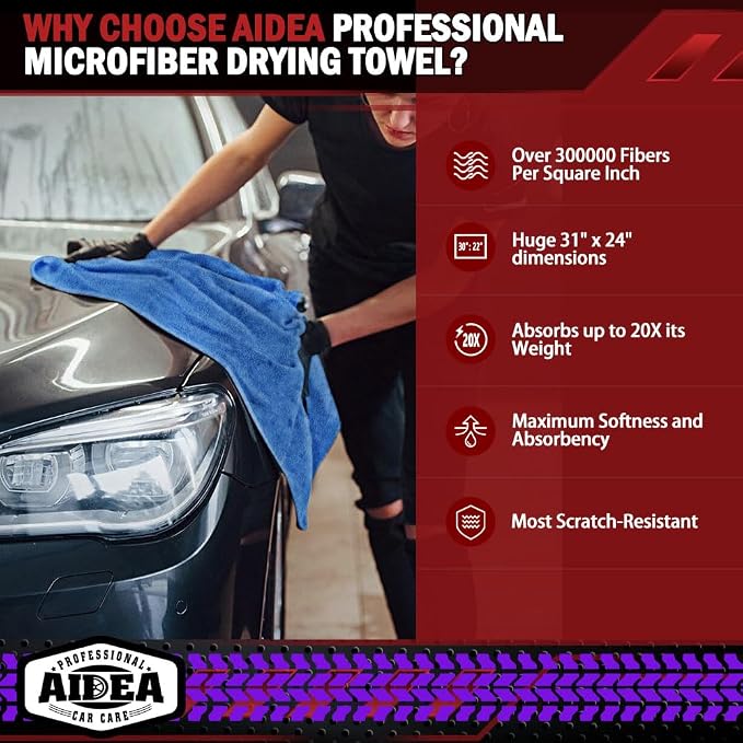 AIDEA Microfiber Towels for Cars-2PK, Large Professional Car Drying Towel - Image 2