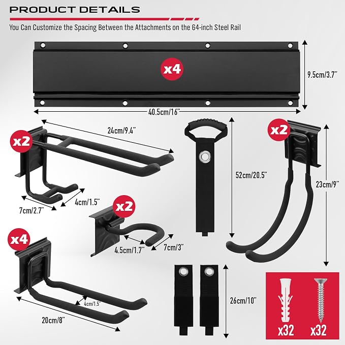64" Heavy Duty Garage Storage Tool Organizer Wall Mount - Image 3