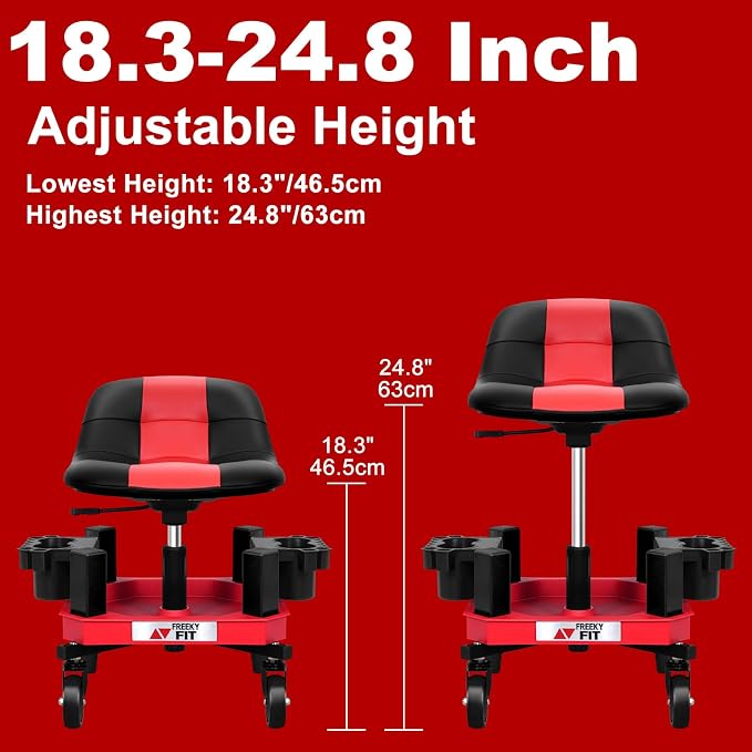 Rolling Shop Stool with Wheels, Adjustable Garage Mechanic Stool Seat Shop - Image 7