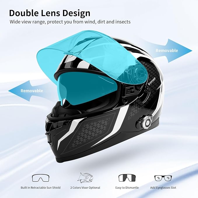 Full Face FreedConn Motorcycle Helmet Bluetooth 5.0 Integrated 2 Way Intercom - Image 8