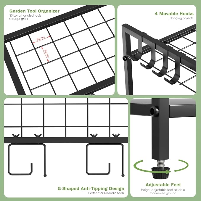 Garden Tool Organizer Rack for Garage, Yard Tool Tower Rack Organizer, Tools - Image 3