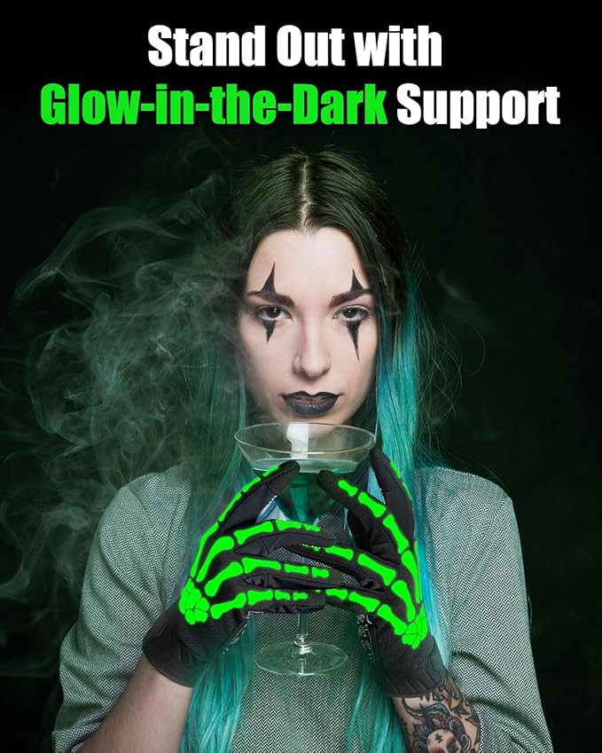 RIGWARL Skeleton Gloves Glow in The Dark, Touchscreen Riding Cycling Gloves - Image 2