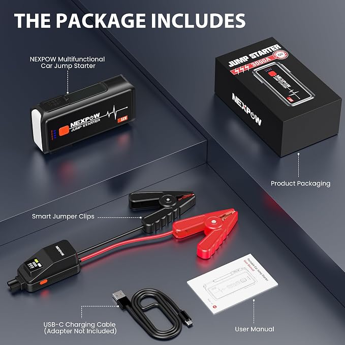 Car Jump Starter 3000A, NEXPOW 12V Battery Jumper Start Pack Kit - Image 7