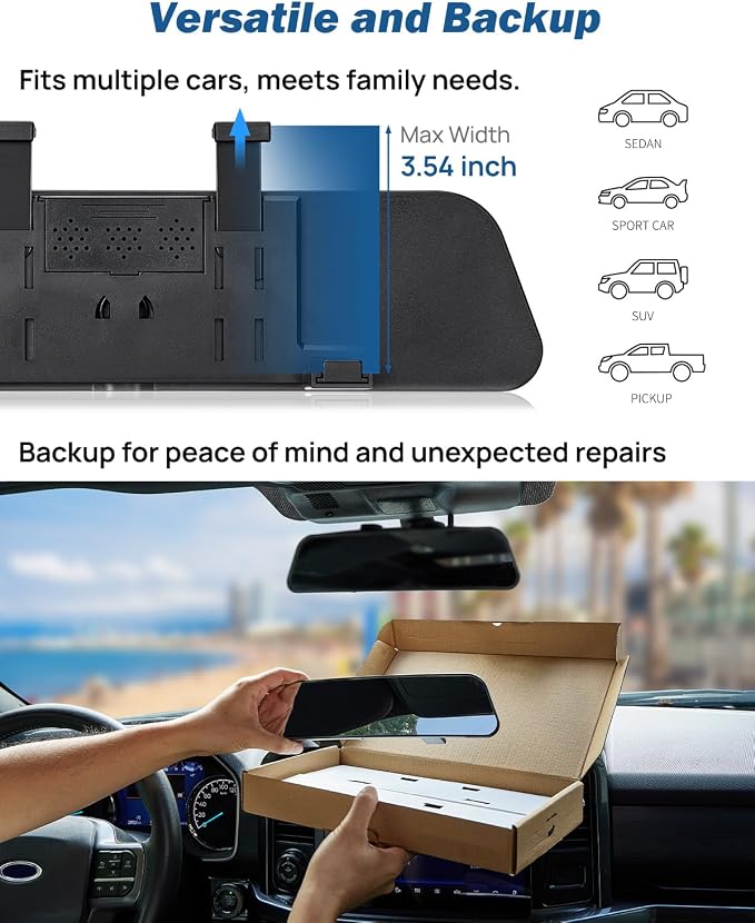 JOYTUTUS Rearview Mirror, 2 pack 12 Inch Panoramic Interior Clip-on Wide Angle - Image 3