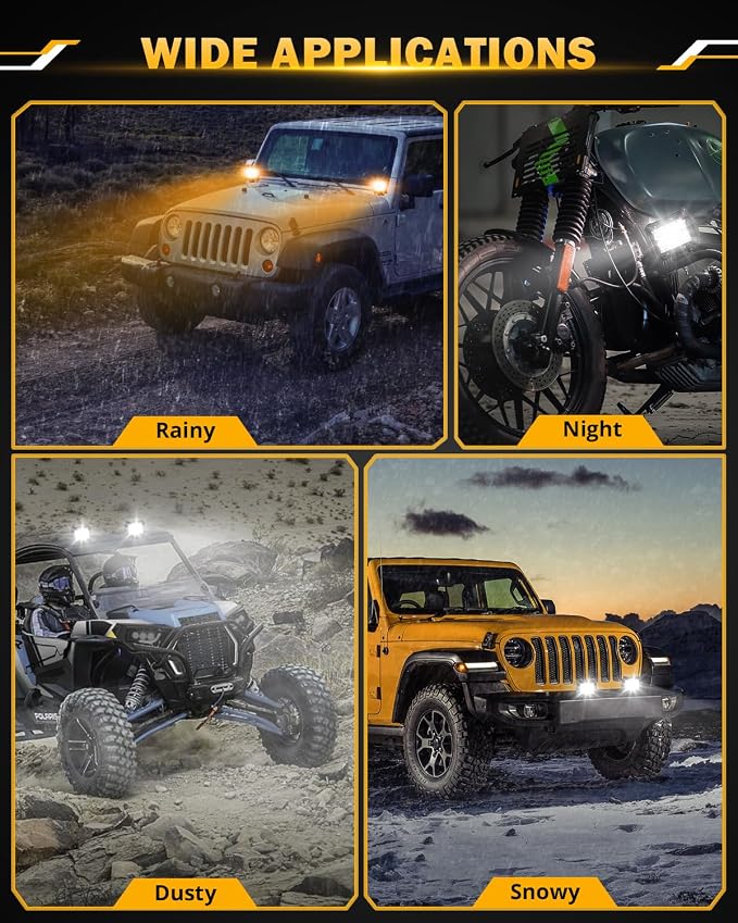 Auxbeam 4 Inch LED Pods Strobe Pod Light Bar, 120W Amber White 6 Modes Fog - Image 7