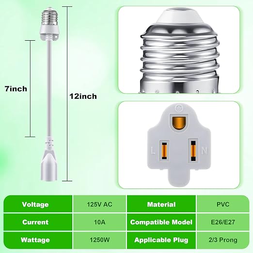 Feekoon 1 Pack 3 Outlet Light Socket Adapter, Convert E26/E27 Bulb Socket to 3 - Image 2