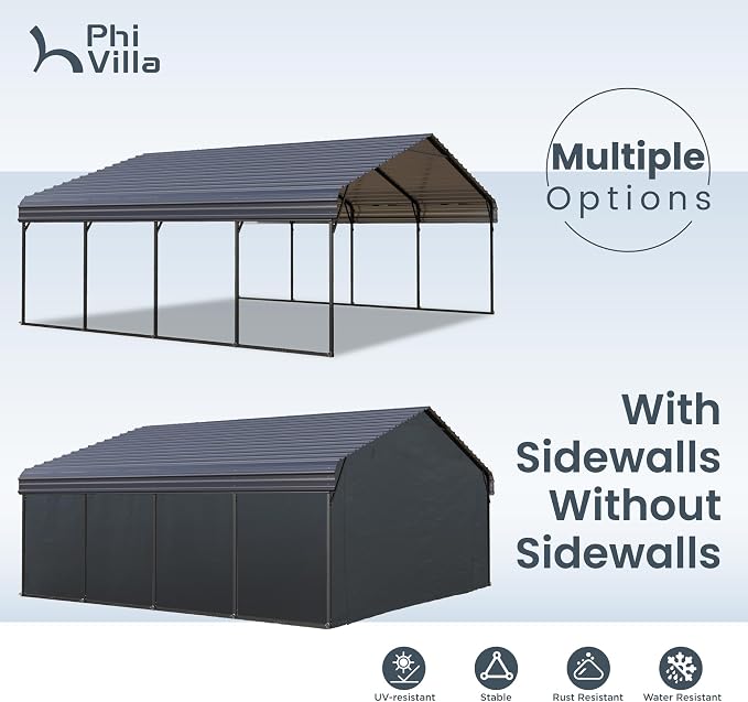 PHI VILLA 2 car Metal Carports 20 x 20 ft Carport - Image 7